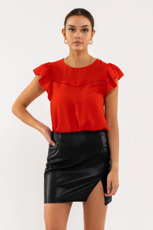 Red Ruffle Sleeve Top