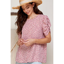 Load image into Gallery viewer, Rose Floral Ruched Sleeve Blouse
