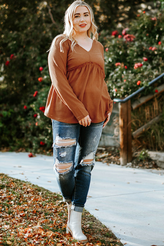 Rust Waffle Knit Top - Curvy