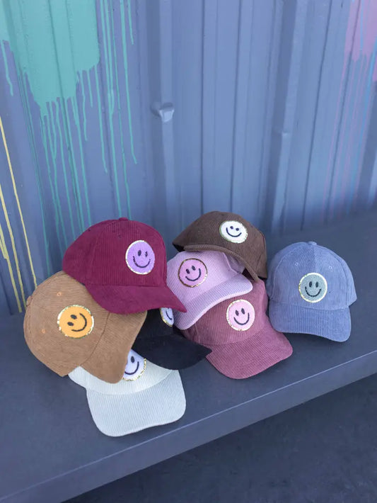 Smiley Glitter Corduroy Hat