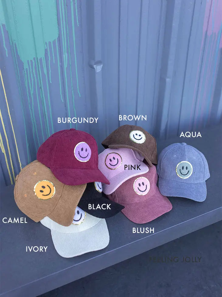 Smiley Glitter Corduroy Hat